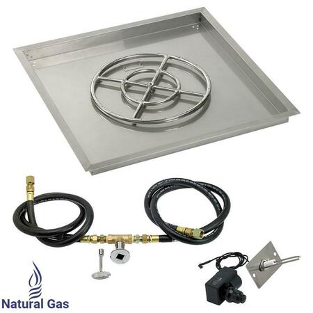 AMERICAN FIREGLASS 30 In. Square Stainless Steel Drop-In Pan With Spark Ignition Kit - Natural Gas SS-SQPKIT-N-30